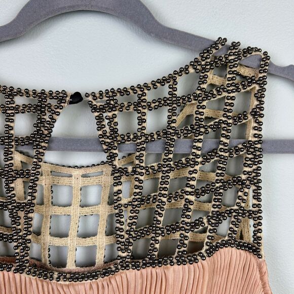 Ark & Co. Peach Pink Beaded Sleeveless Pleated Cocktail Dress Boho Flapper Sz M - Picture 8 of 15